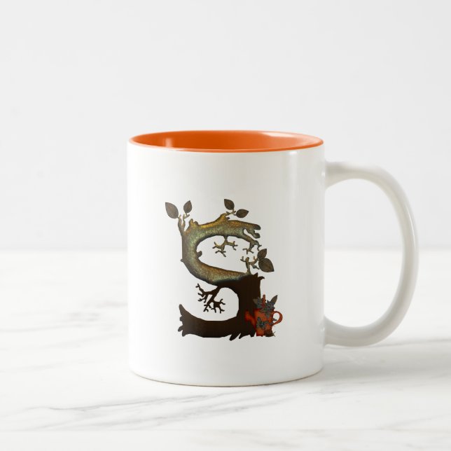 Herbst-Baum-Monogramm S Zweifarbige Tasse (Rechts)