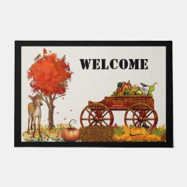 Herbst Begrüßungstürme mit Holzwagen und Hirsch Fußmatte