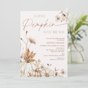 Herbst Beige Braune Florale Kleine Kürbis-Baby-Par Einladung