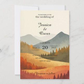 Herbst-Berg-Aquarell-Hochzeitseinladung Einladung