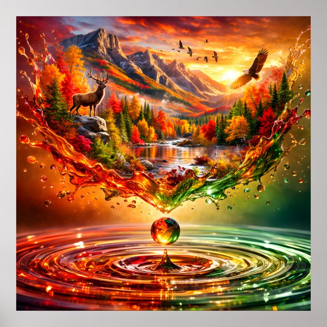 Herbst Berg Flüssiger Sprühnebel Poster (Vorne)