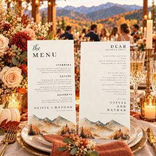 Herbst-Berg-Hochzeitsmenü und Danke Menükarte