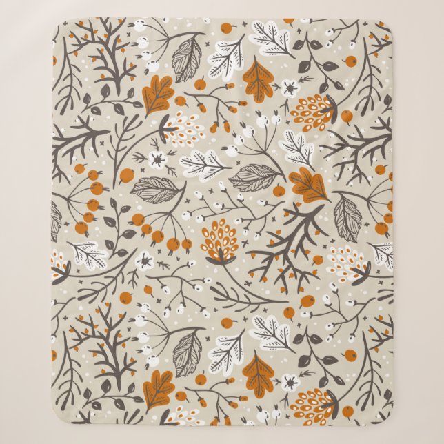 Herbst-Berries-Blätter und Muster für Zweige Sherpadecke (Vorderseite)