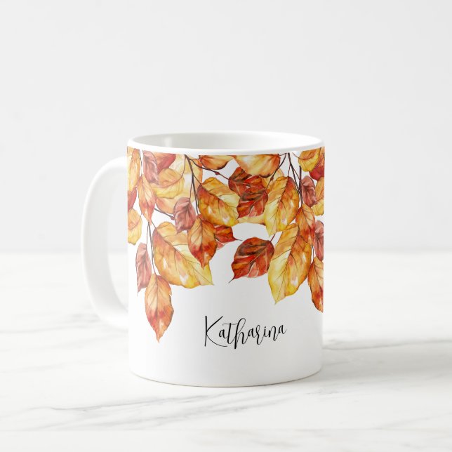 Herbst Blätter Aquarell Design Kaffeetasse (Vorderseite Links)