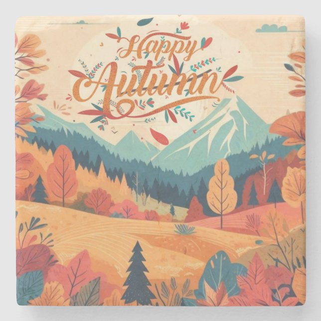 Herbst/Blätter/bunt Steinuntersetzer (Vorderseite)