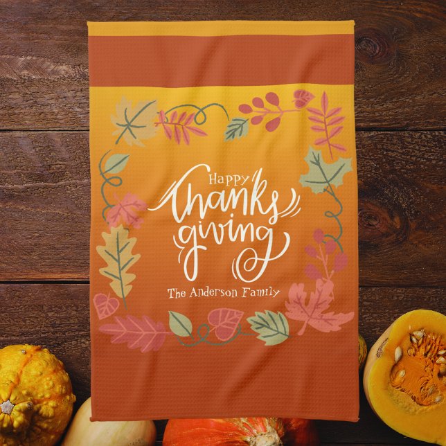 Herbst-Blätter Herbst Gemütlich rustikal glücklich Geschirrtuch (Von Creator hochgeladen)