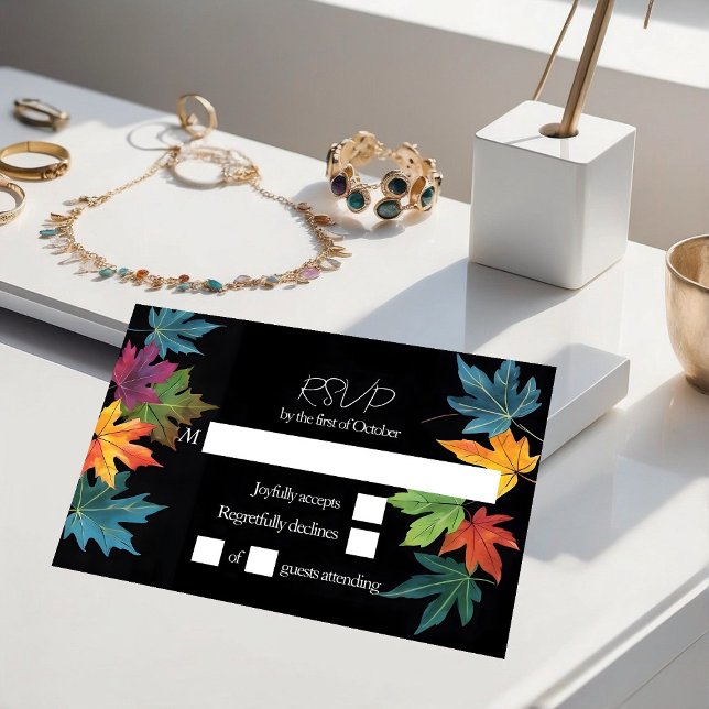 Herbst Blätter Kontrast schwarze Hochzeit RSVP Karte (Von Creator hochgeladen)
