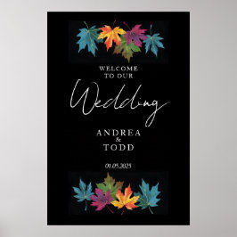 Herbst Blätter schwarzen Kontrast Hochzeitsempfang Poster