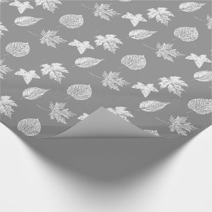Herbst-Blätter - silbernes Grau und Weiß Geschenkpapier