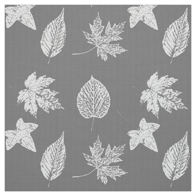Herbst-Blätter - silbernes Grau und Weiß Stoff (Muster)