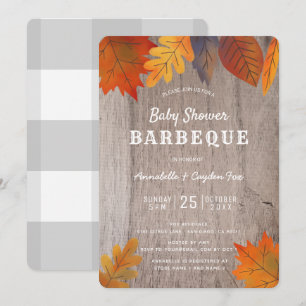 Herbst-Blätter u. Holz-Paare GRILLEN Baby-Dusche Einladung