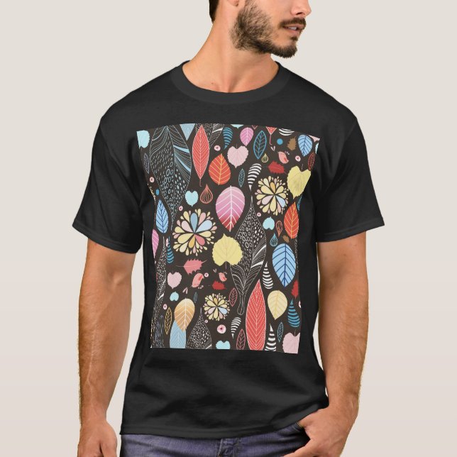 Herbst Blätter und Vögel. T-Shirt (Vorderseite)