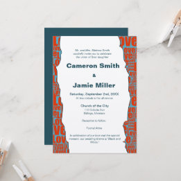 Herbst Blau Rot Liebe Typografie Rahmen Hochzeit Einladung