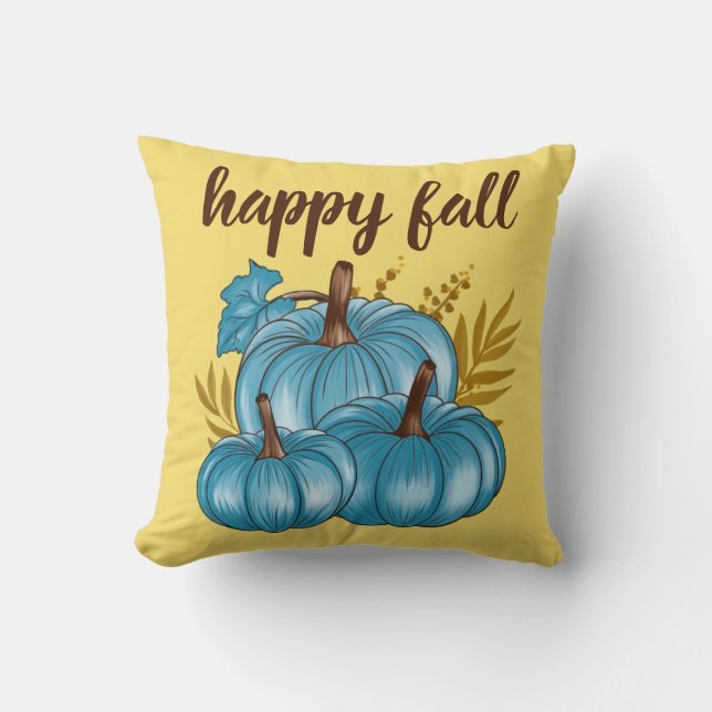 Herbst Blauer Pumpkins Gold Kissen (Vorderseite)