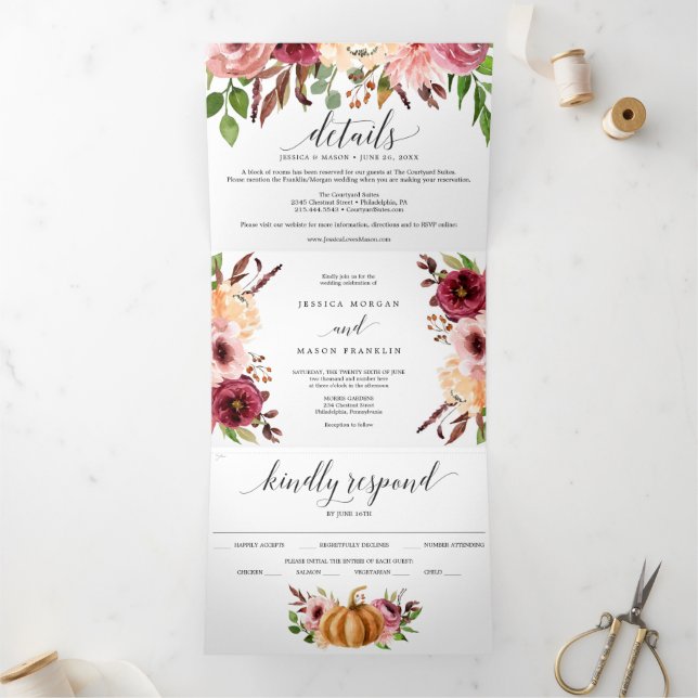 Herbst-Bliss-Hochzeit - dreistellige Einladungen U (Innenseite)