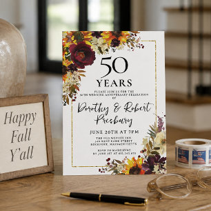 Herbst-Blume 50. Hochzeitstag Party Einladung
