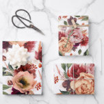 Herbst-Blume Burgund Roter Orange Botanische Flora Geschenkpapier Set<br><div class="desc">Botanisch bordeauxrote und verbrannte orangefarbene Blume Stilftige Party-Verpackungspapiere</div>