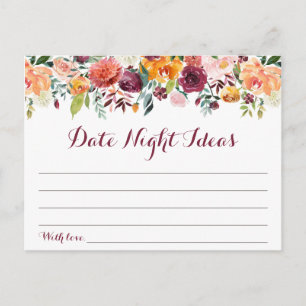Herbst Blume Date Night Ideas Cards, Orange Maroon Postkarte