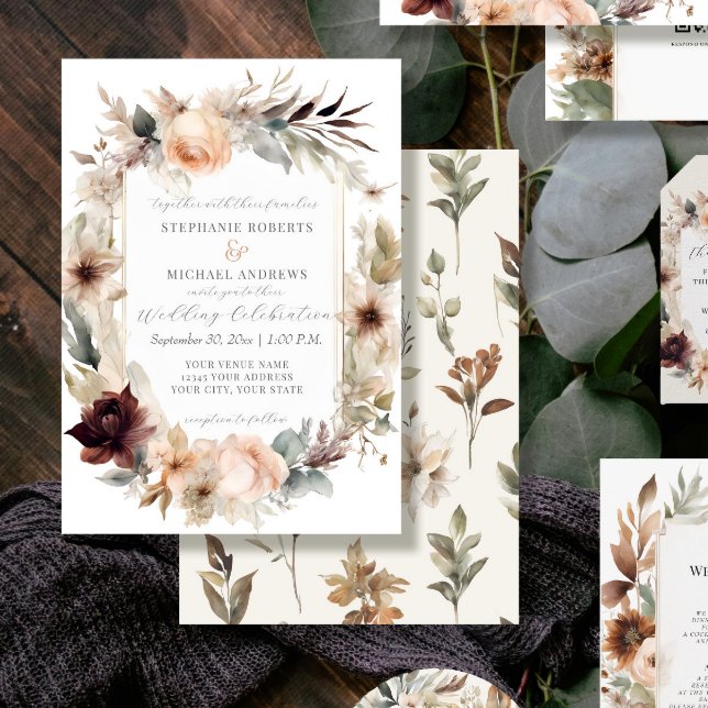 Herbst Blume Elegante Burgund Rose Hochzeit Einladung (Von Creator hochgeladen)