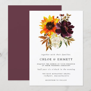 Herbst-Blume Gelbe Sonnenblume Lila Peony Wedding Einladung