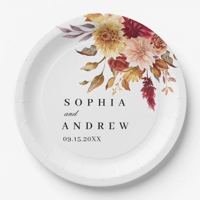 Herbst-Blume-Hochzeit Pappteller (Vorderseite)