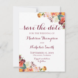 Herbst-Blume Hochzeit Speichern Sie die Datumskart Save The Date