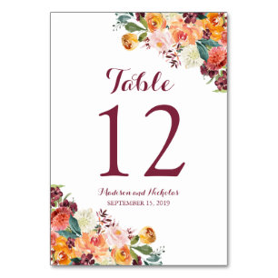 Herbst Blume Hochzeitskarte Tischnummer Orange Pin