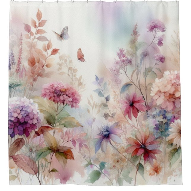 Herbst Blume in Pastellfarben Aquarellmalerei Duschvorhang (Vorderseite)