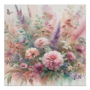 Herbst Blume in Pastellfarben Aquarellmalerei Poster