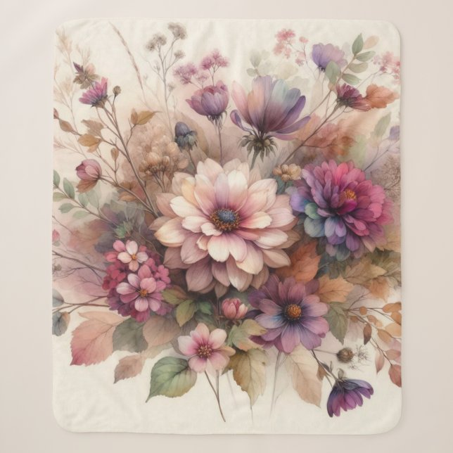 Herbst Blume in Pastellfarben Aquarellmalerei Sherpadecke (Vorderseite)