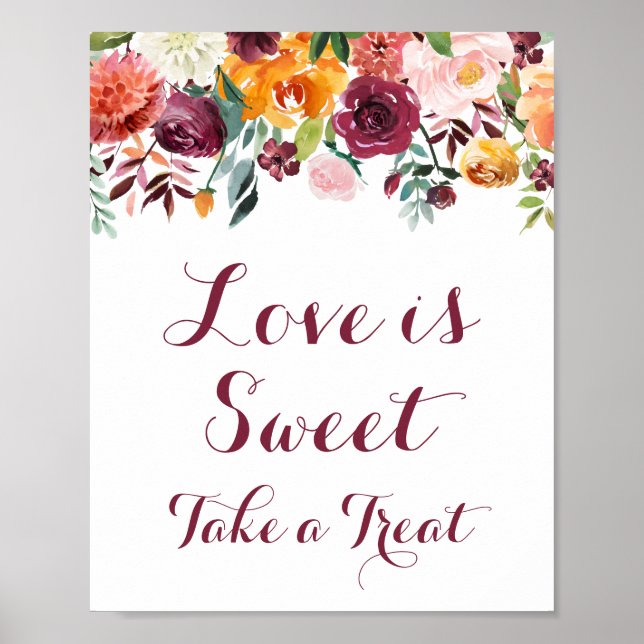 Herbst Blume Liebe ist Sweet Sign Poster, Orange P Poster (Vorne)