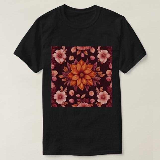 Herbst Blume Schwarzer T - Shirt (Design vorne)