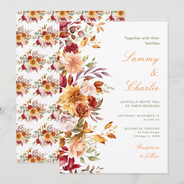 Herbst-Blume und Foliage-Hochzeit Einladung (Vorne/Hinten)