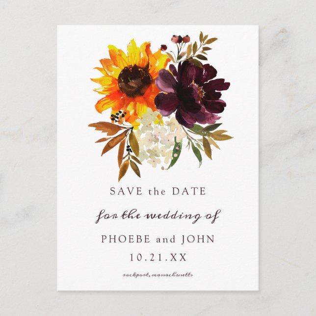 Herbst-Blume und Foto Save the Date Postkarte (Vorderseite)