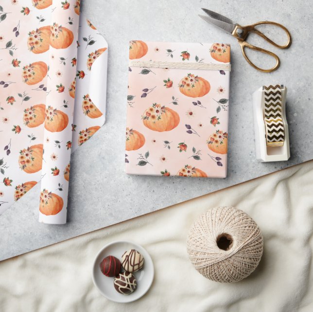 Herbst-Blume und Pumpkins Geschenkpapier (Kunsthandwerk)