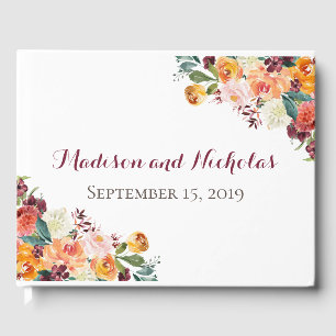 Herbst Blume Wedding Guest Book, Orange Pink Gästebuch