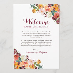 Herbst Blume Wedding Hotel Welcome Cards, Orange Programm