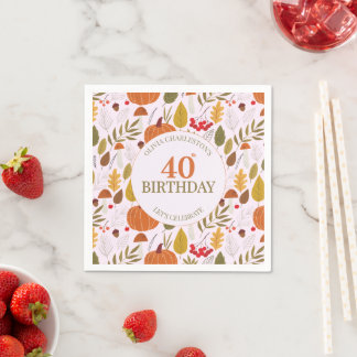 Herbst-Blumen-Klassiker rosa Blätter Kürbisse Serviette