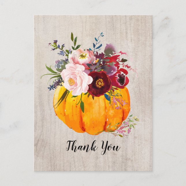 Herbst, Blumen, Kürbis danke Karte (Vorderseite)