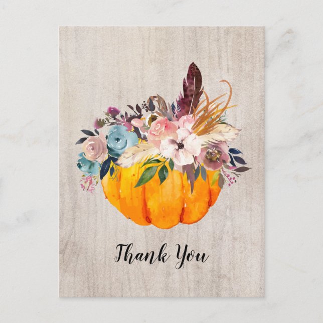 Herbst, Blumen, Kürbis danke Karte (Vorderseite)