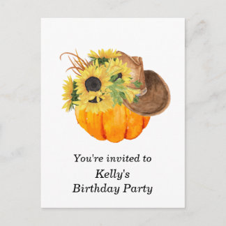 Herbst, Blumen, Kürbis Geburtstag Einladung Postka