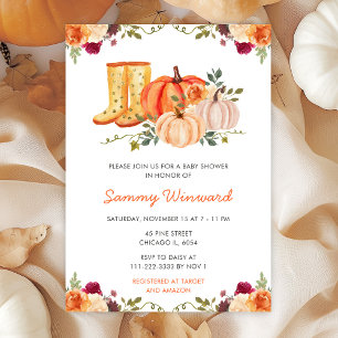 Herbst-Blumen-Kürbis-Stiefel-Baby-Party Einladung