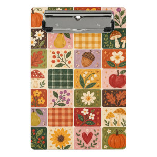 Herbst-Blumen- Patchwork-Muster – Rustikal F Mini Klemmbrett