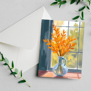 Herbst-Blumenvase-Wasserfarbenkarte