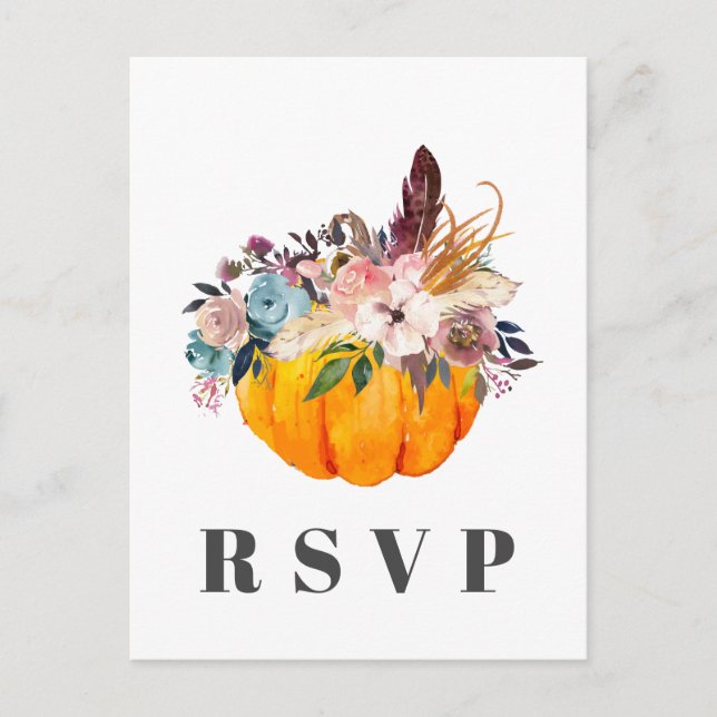 Herbst, Blütenkarte, Kürbis RSVP Karte (Vorderseite)