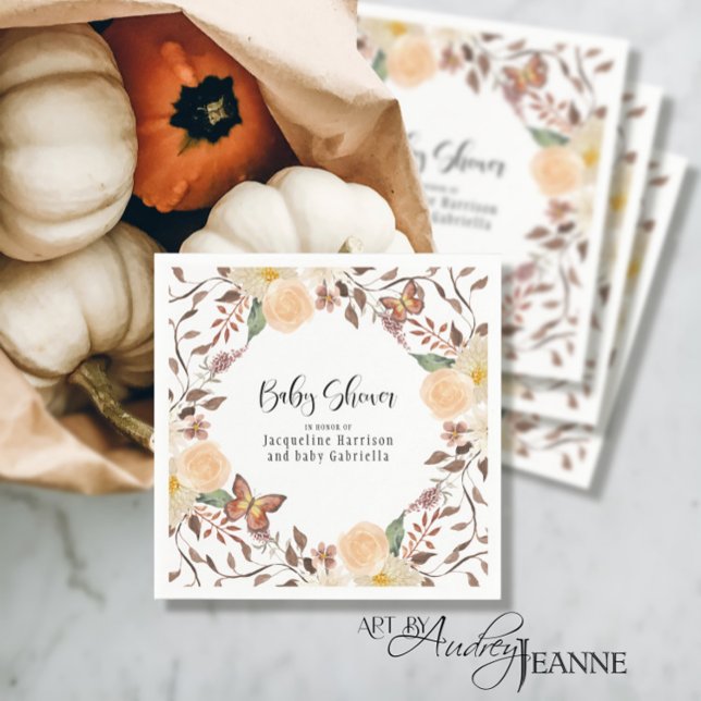 Herbst BOHO Fall Floral Butterfly Babydusche Serviette (Von Creator hochgeladen)