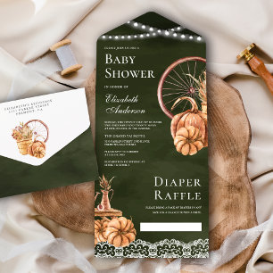 Herbst Boho Kürbis Sage Grün Baby Shower All In One Einladung