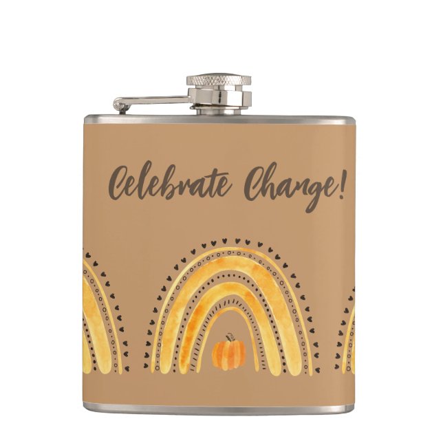 Herbst Boho Regenbogen-Flasche Flachmann (Vorderseite)