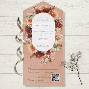 Herbst Boho Rust & Pfirsich Blumenoval QR-Code All In One Einladung