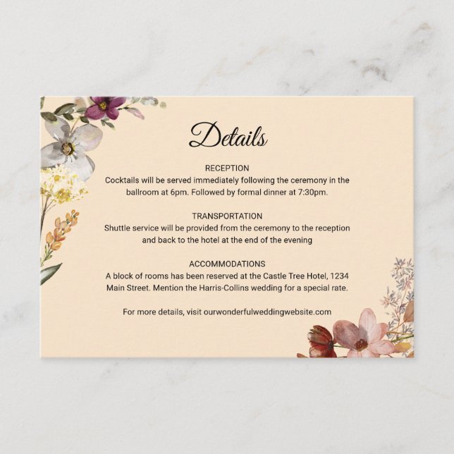 Herbst-Boho-Wildblume Begleitkarte (Vorderseite)